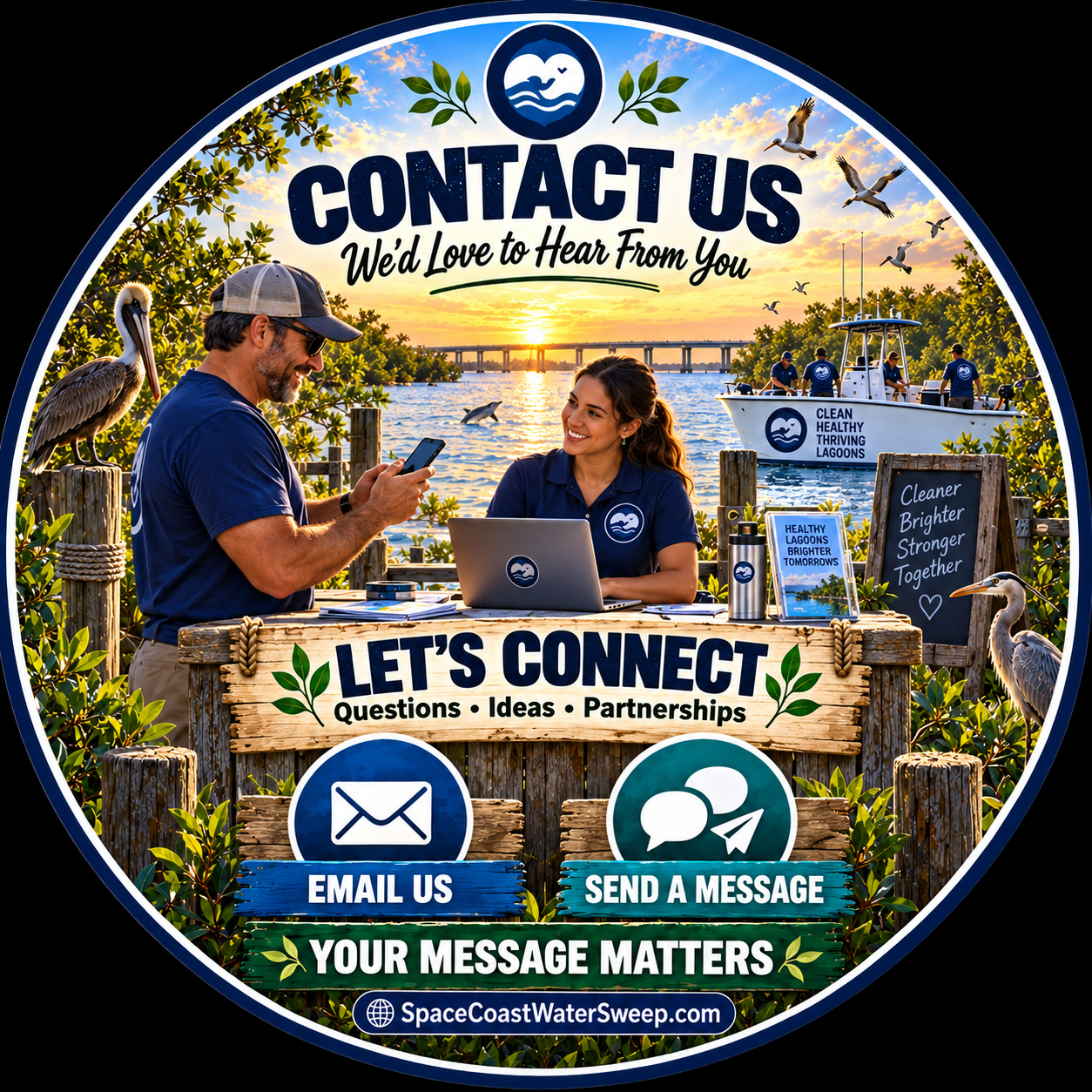 Contact Us — We'd Love to Hear From You. Let's Connect: Questions, Ideas, Partnerships. Email Us or Send a Message. Your Message Matters.