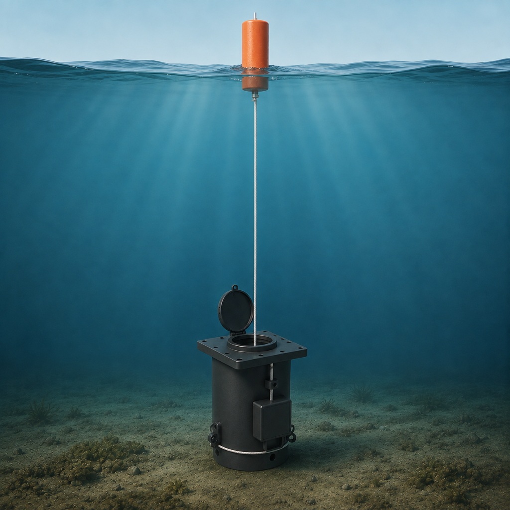 Sure Buoy deployed underwater with a surface recovery buoy