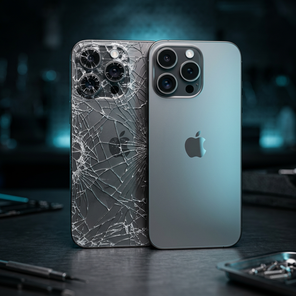 iPhone back glass cracked vs repaired — RepairRama Bronx