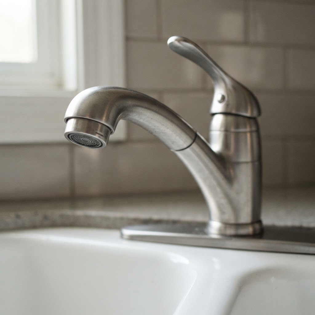 Open kitchen tap with no water flowing