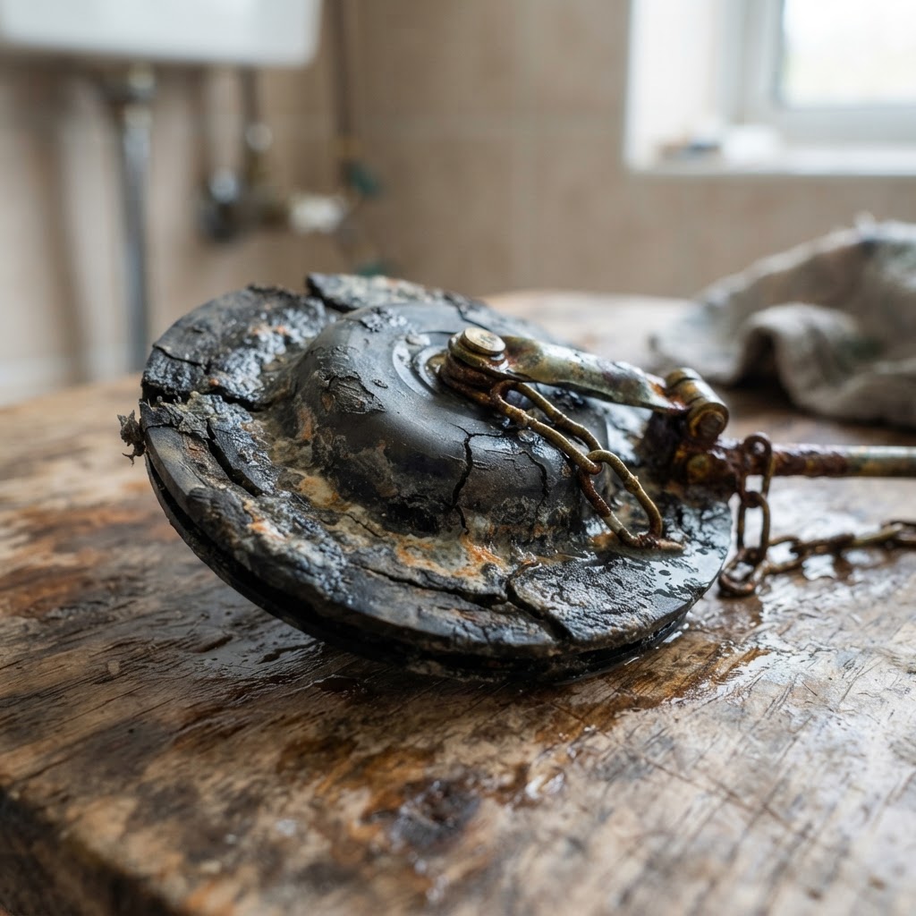 Worn perished toilet flapper valve component