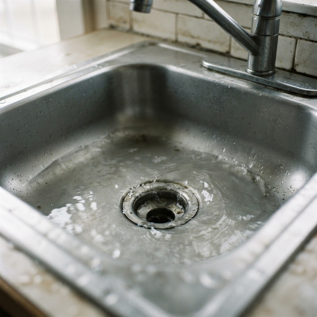 Sink draining slowly with water pooling