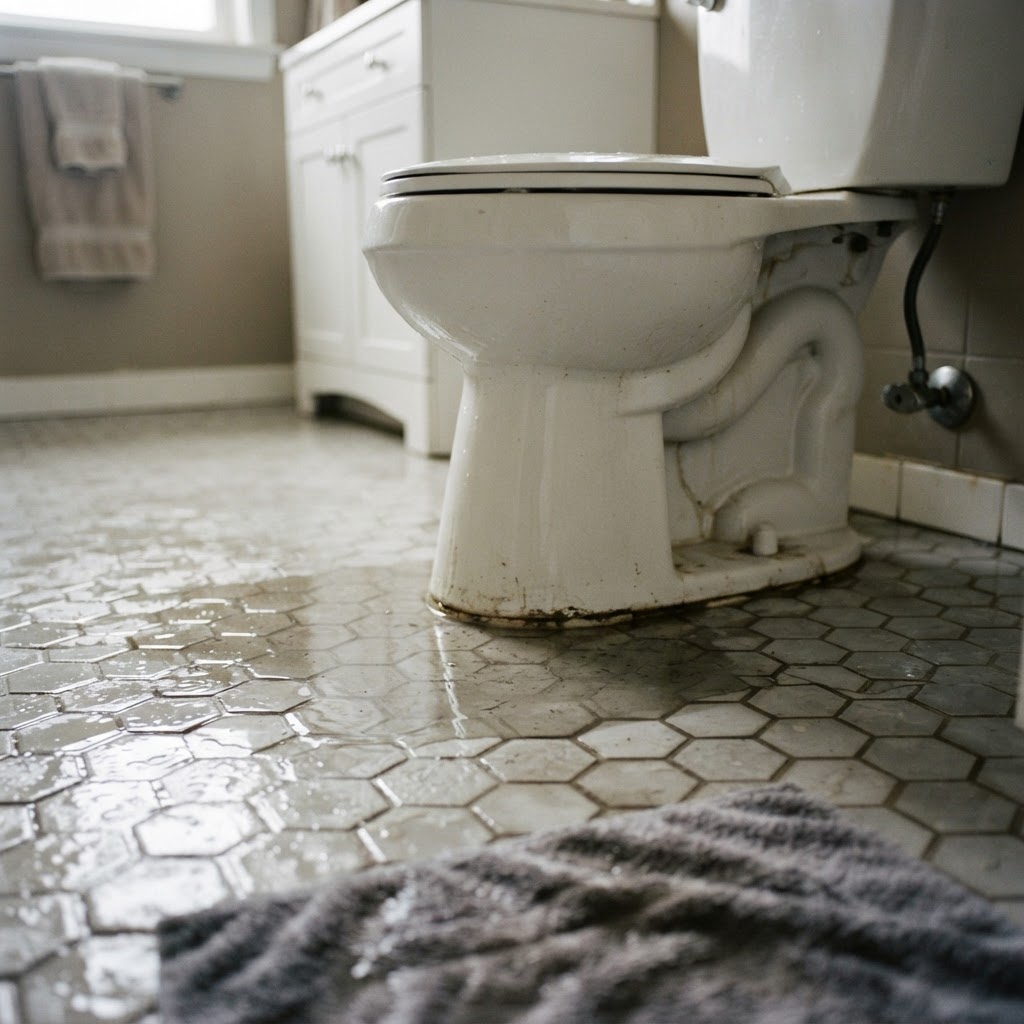 Water pooling around the base of a toilet