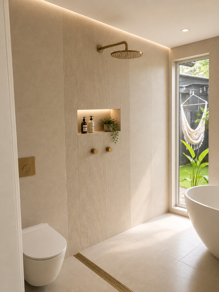 Walk-in shower installation — example of Khaki Plumbing bathroom work in Geebung