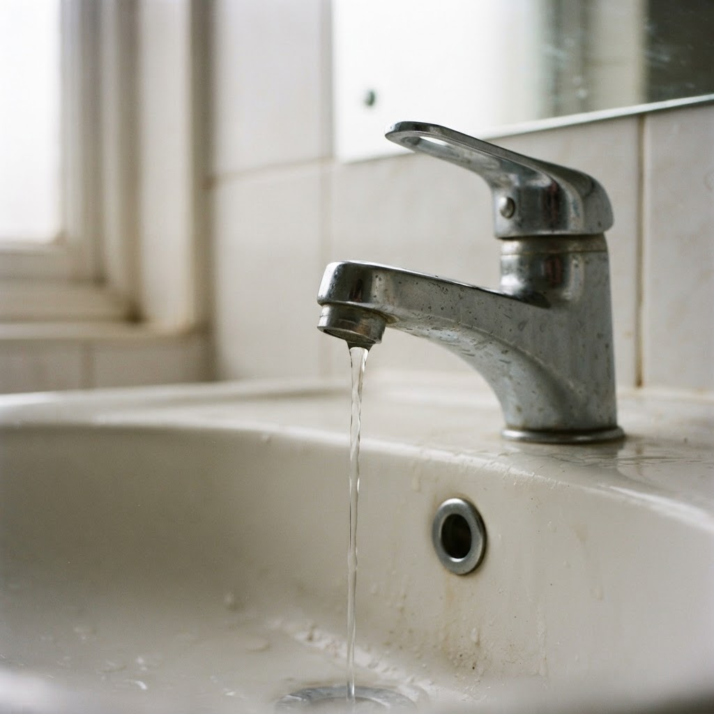 Bathroom tap with a weak trickle of water
