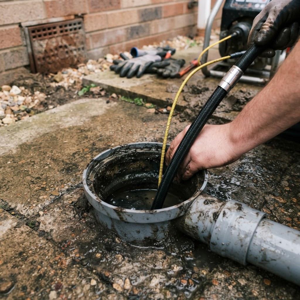 High-pressure jetter re-clearing a recurring blocked drain