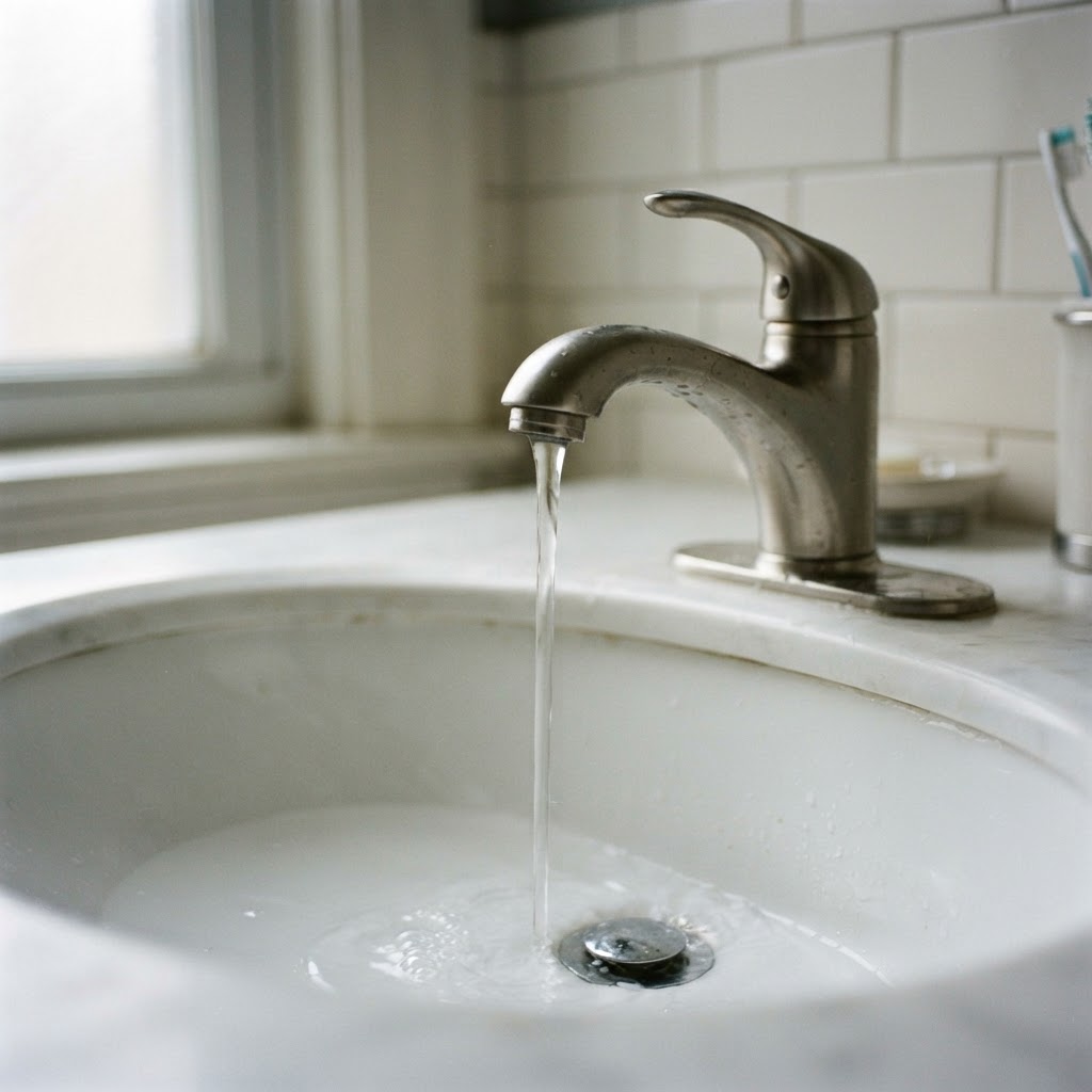 Tap running tepid water — no hot water