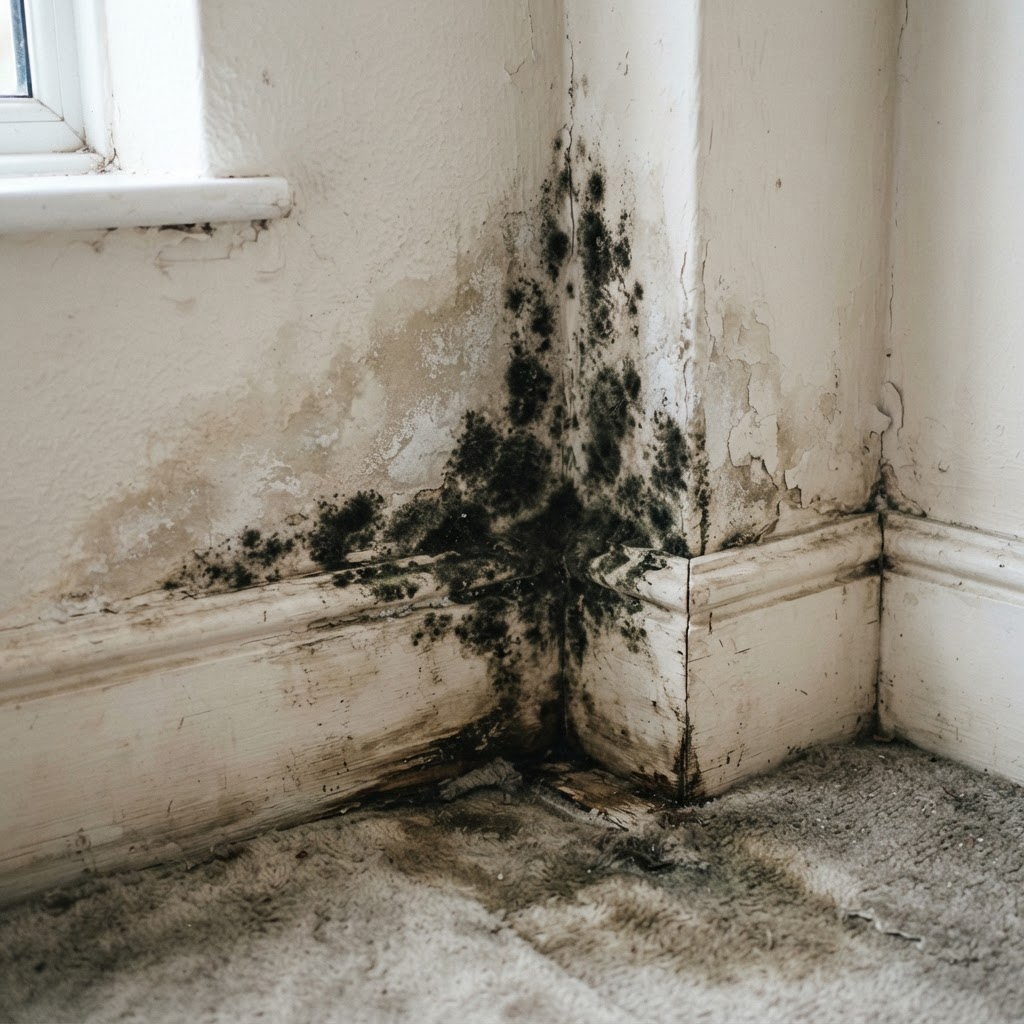 Mould and damp growth in a wall corner
