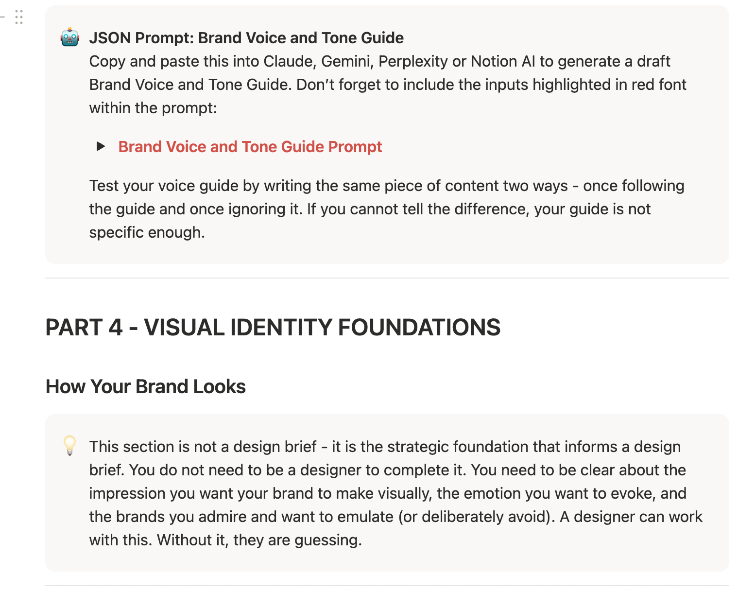 Brand Strategy & Foundations Notion screenshot