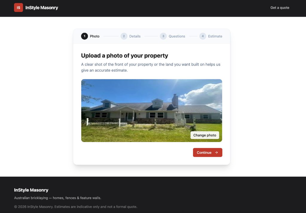 Quote tool step 1: upload a property photo