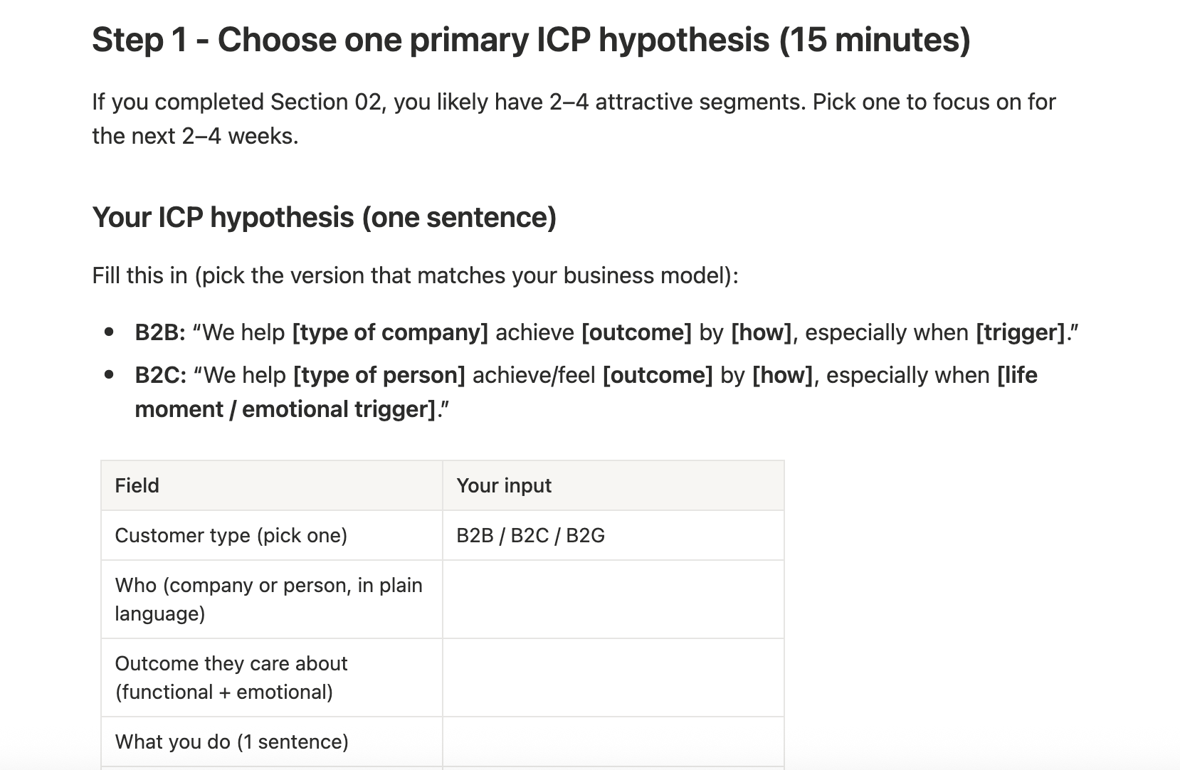 Ideal Customer Profile (ICP) Notion screenshot