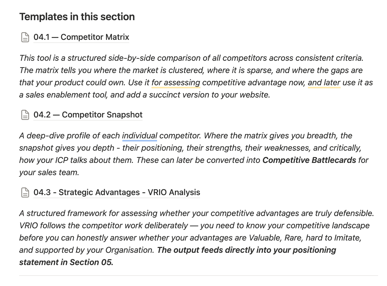 Competitive Analysis Notion screenshot