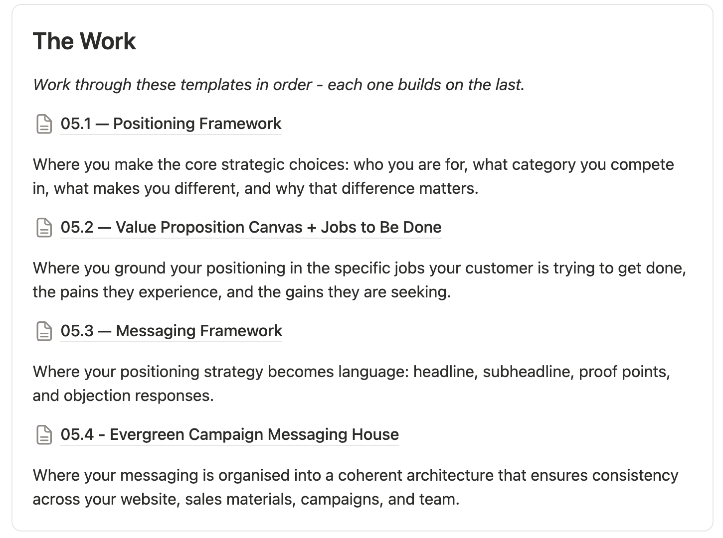 Positioning & Messaging Architecture Notion screenshot