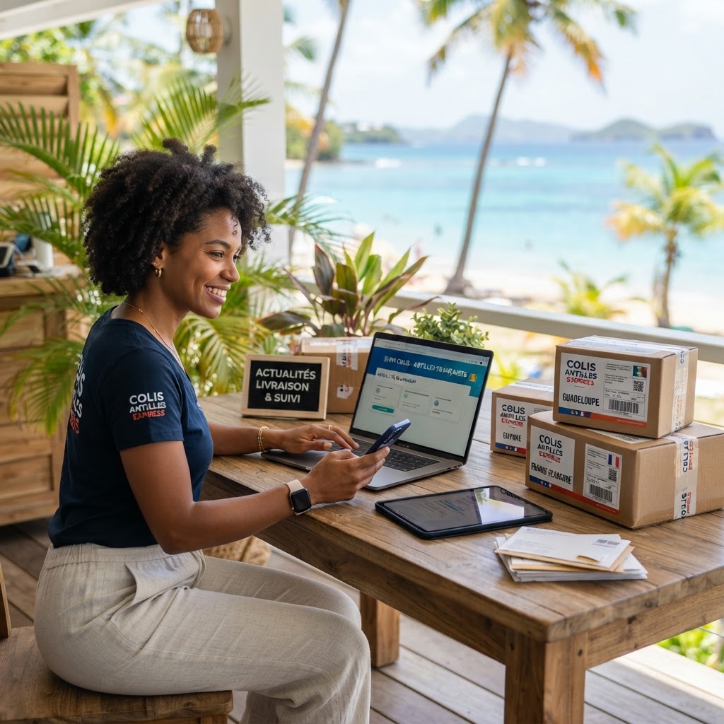 Conteneur maritime et colis prêts pour l'expédition vers les Antilles françaises