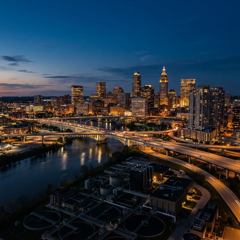 AEC city skyline at twilight