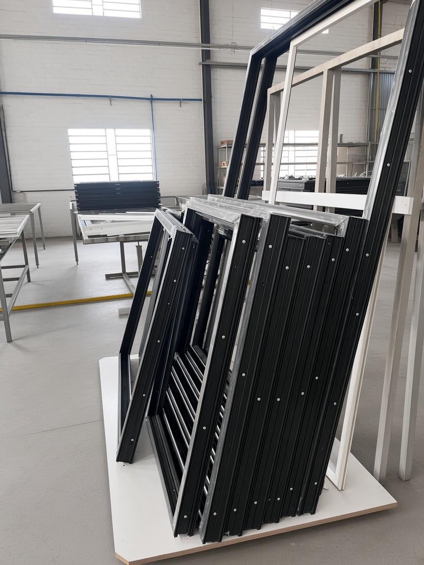 Chão de fábrica da Símilis — perfis estruturais em produção