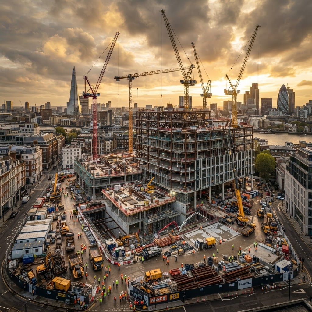 Aerial drone view of UK construction site