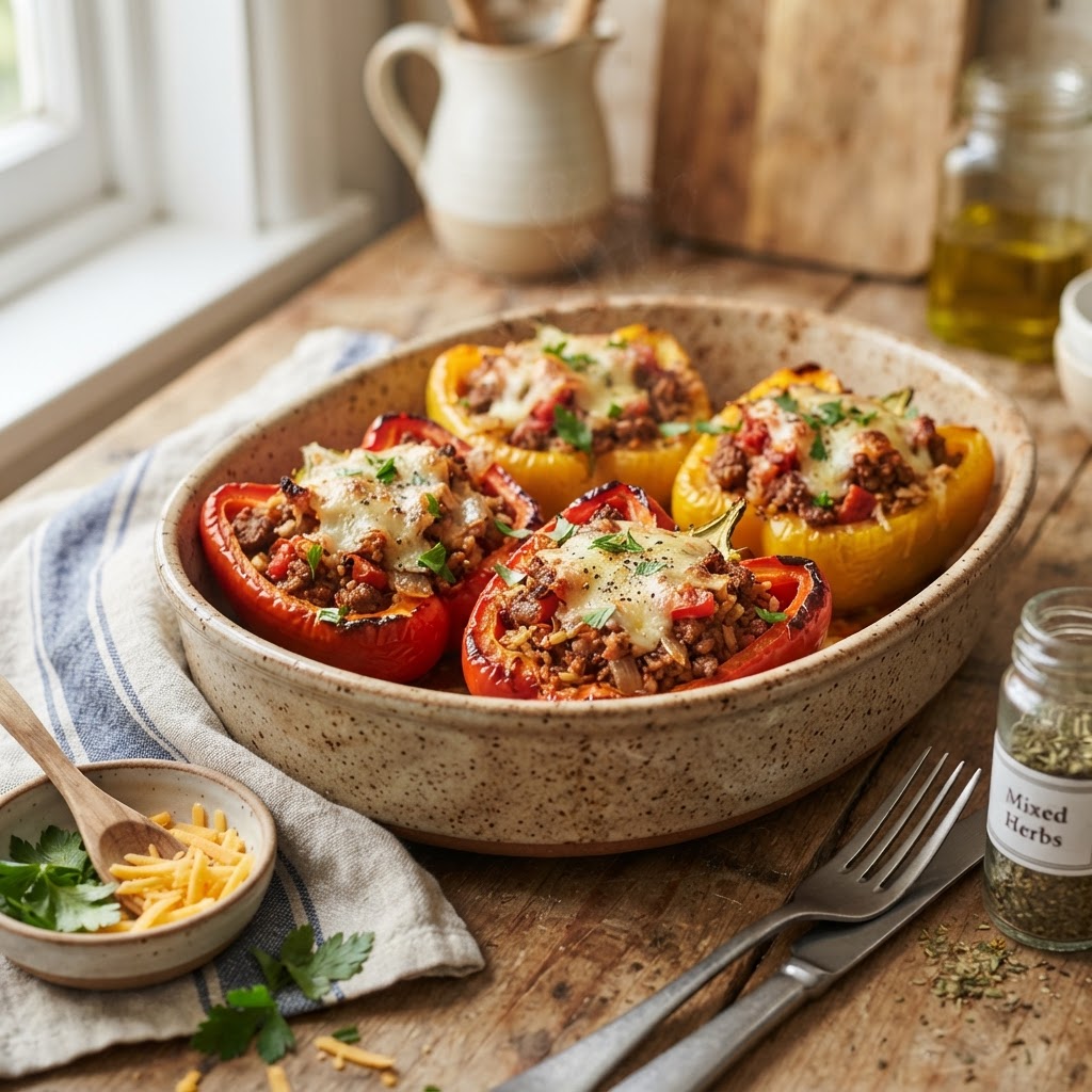 Beef & Brown Rice Stuffed Peppers