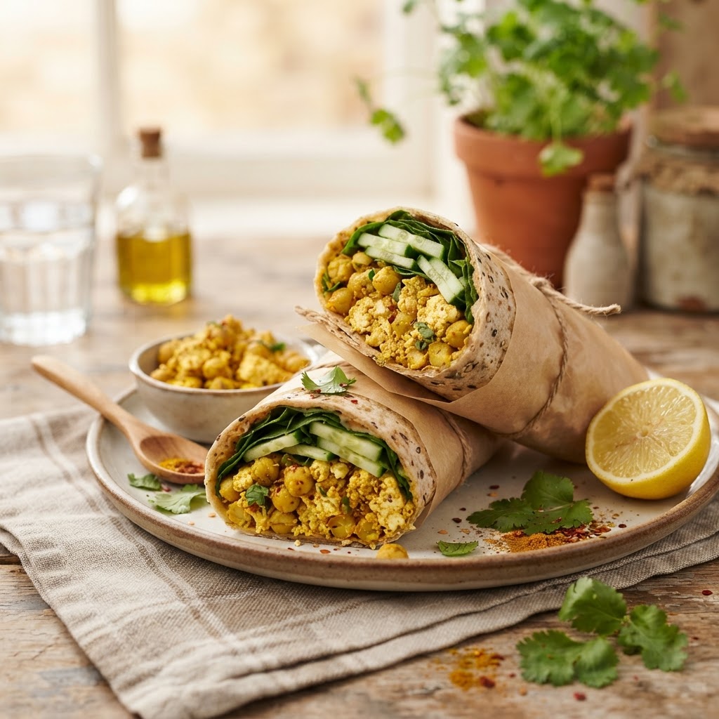Cottage Cheese & Chickpea Cape Malay Wrap (High-Protein Snack/Lunch)