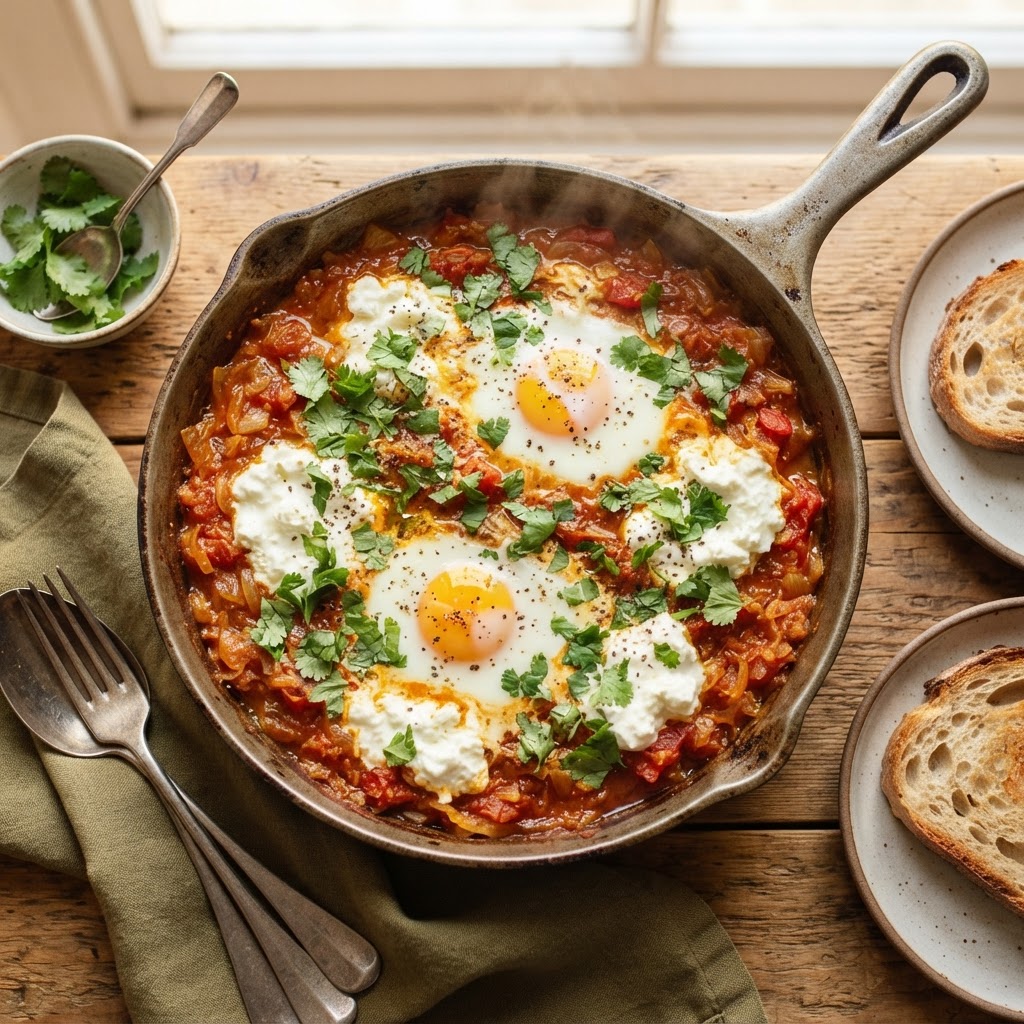 Cape Malay Spiced Tomato, Cottage Cheese & Egg Skillet