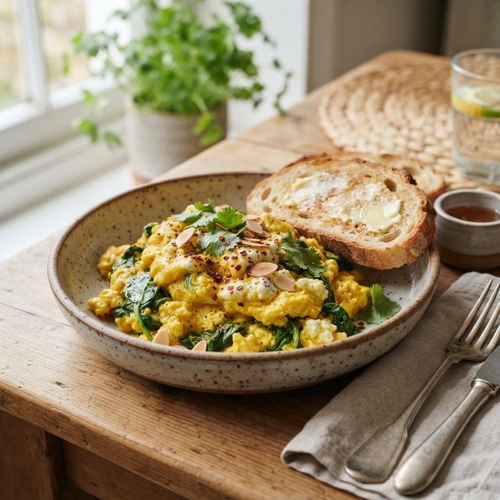 Amasi-Spiced Scrambled Eggs with Spinach (Cape Malay Breakfast)