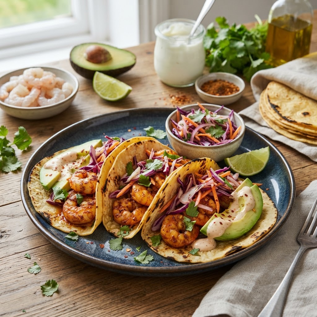 Easy Prawn Tacos with Lime Slaw