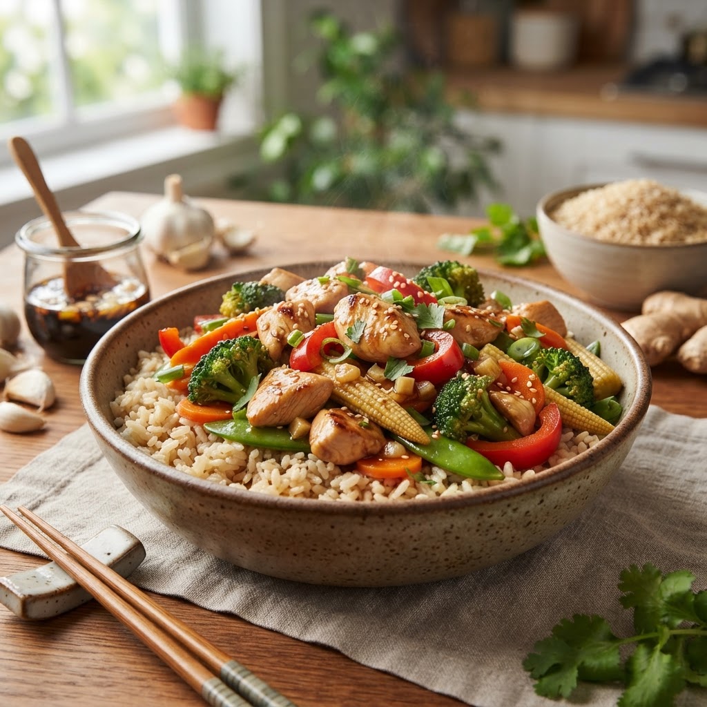 Chicken & Vegetable Stir-Fry with Brown Rice