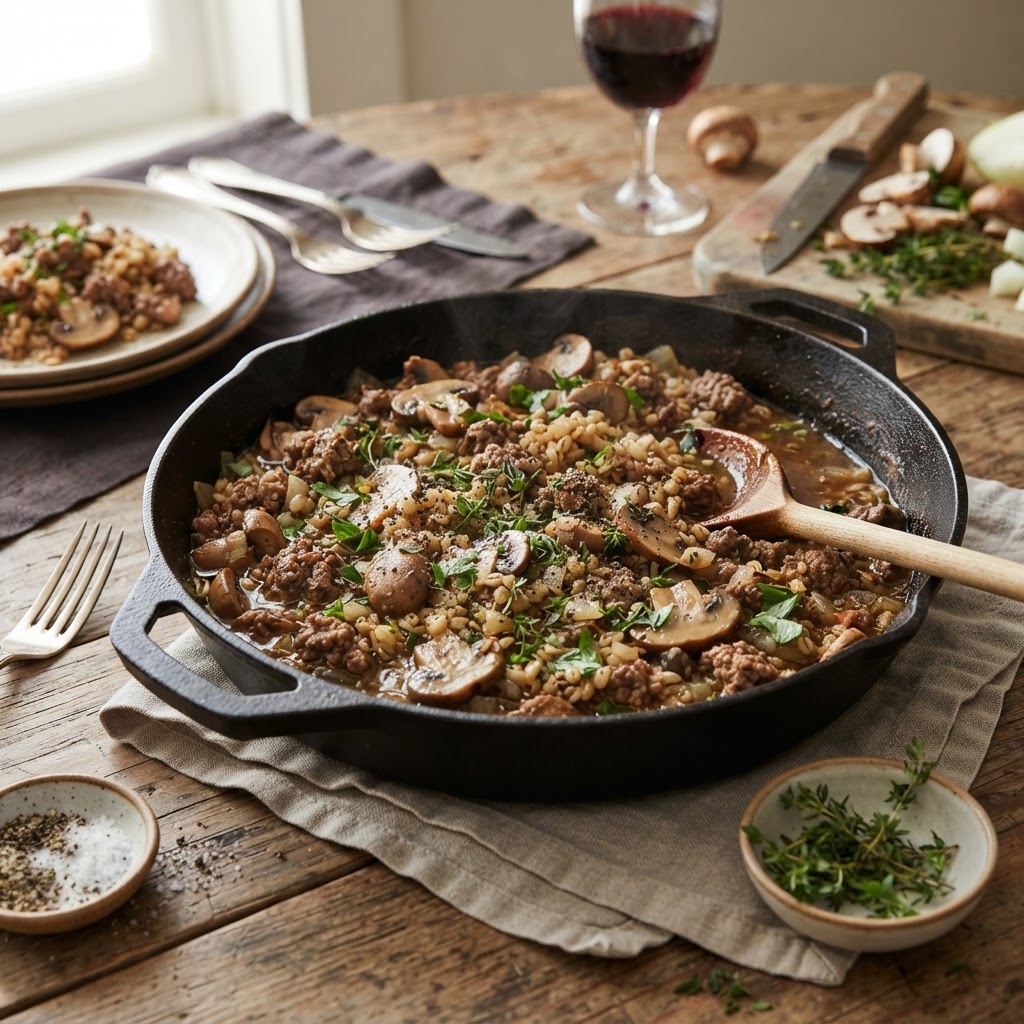 Beef & Barley Skillet with Mushrooms