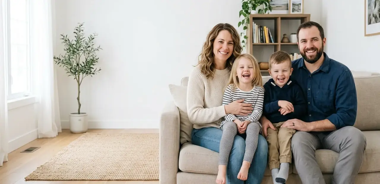 Family relaxing comfortably at home