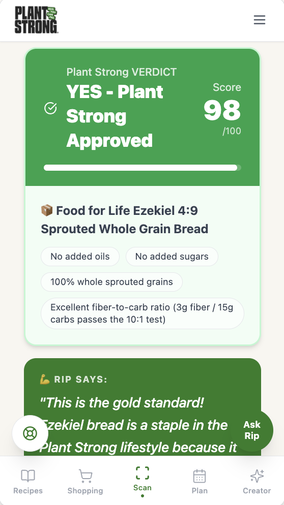 Plant Strong Label Reader — scanning a nutrition label