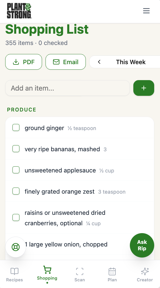 Plant Strong shopping list