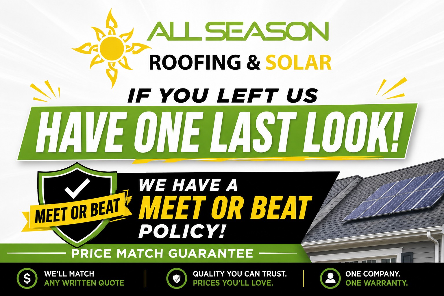 AllSeason Roofing & Solar Meet or Beat price match guarantee