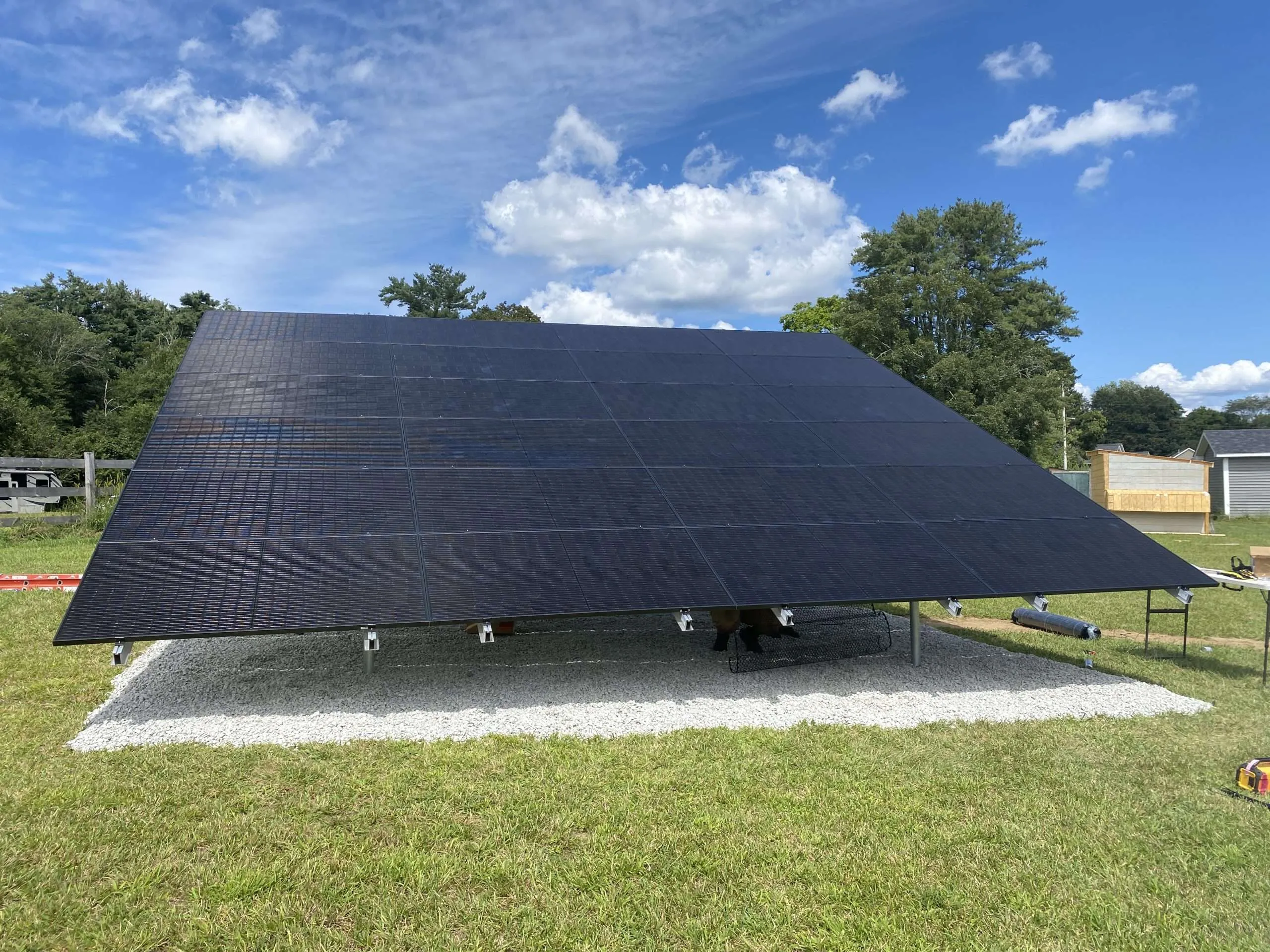 Ground mount solar array installed on a metal racking system