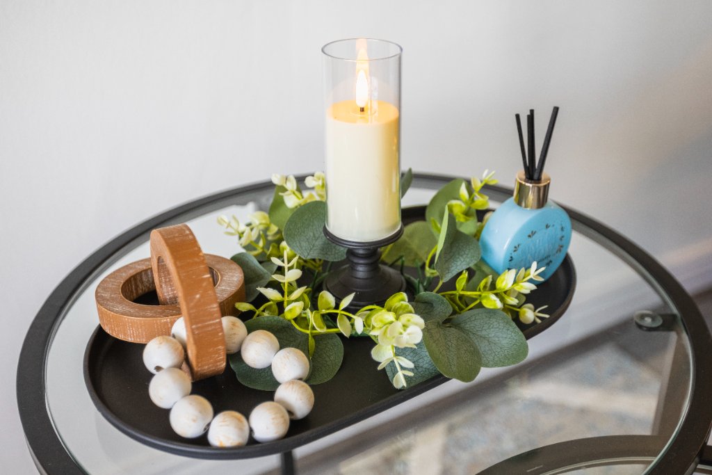 Coffee table centrepiece with candle