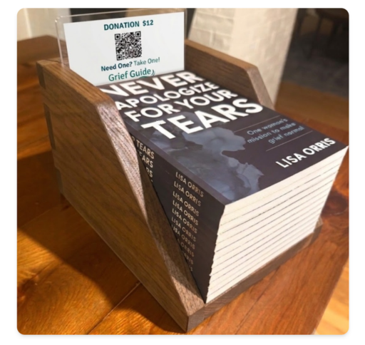 Grief Guide display kit with books and QR code card