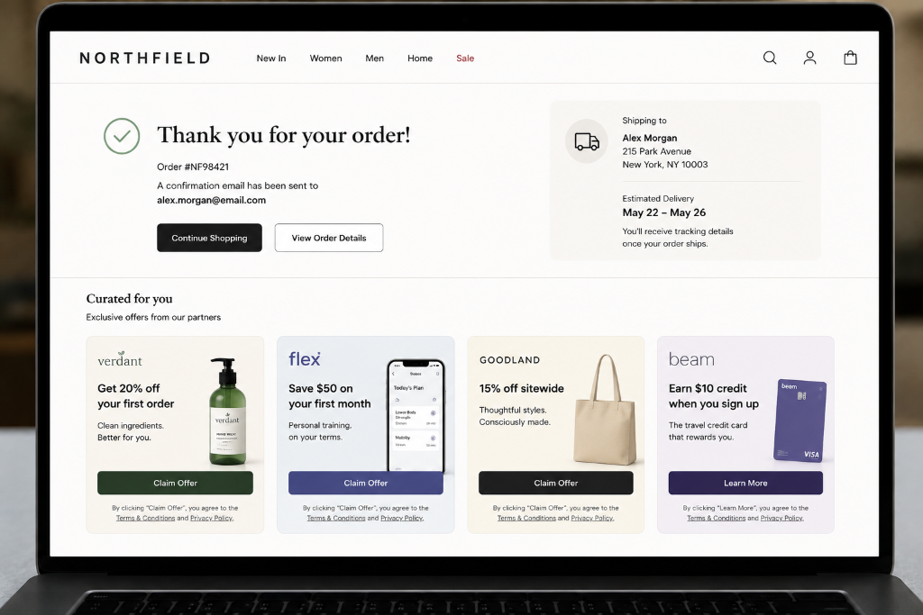 Post-purchase offer experience on order confirmation page