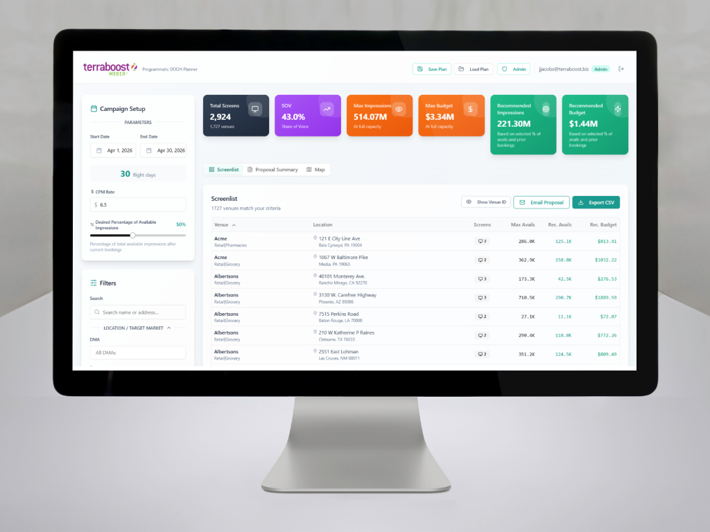 Media planning and forecasting tool dashboard
