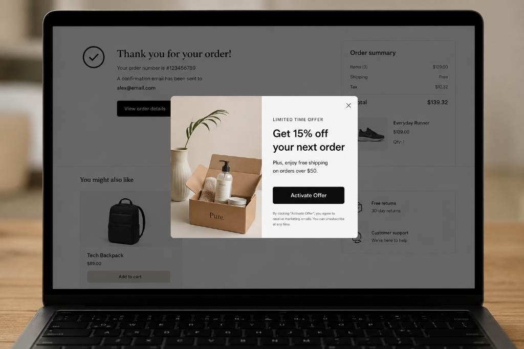 Post-purchase pop-up offer on order confirmation page
