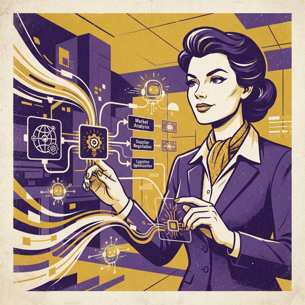 Cartoon illustration representing: 2025 Procurement Agenda: The Shift to Autonomous AI Systems