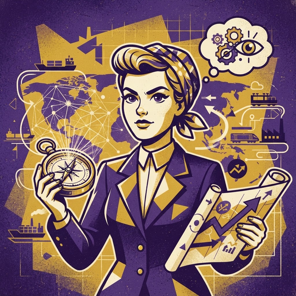 Cartoon illustration representing: Augmenting human capabilities and driving future supply chains with Agentic AI