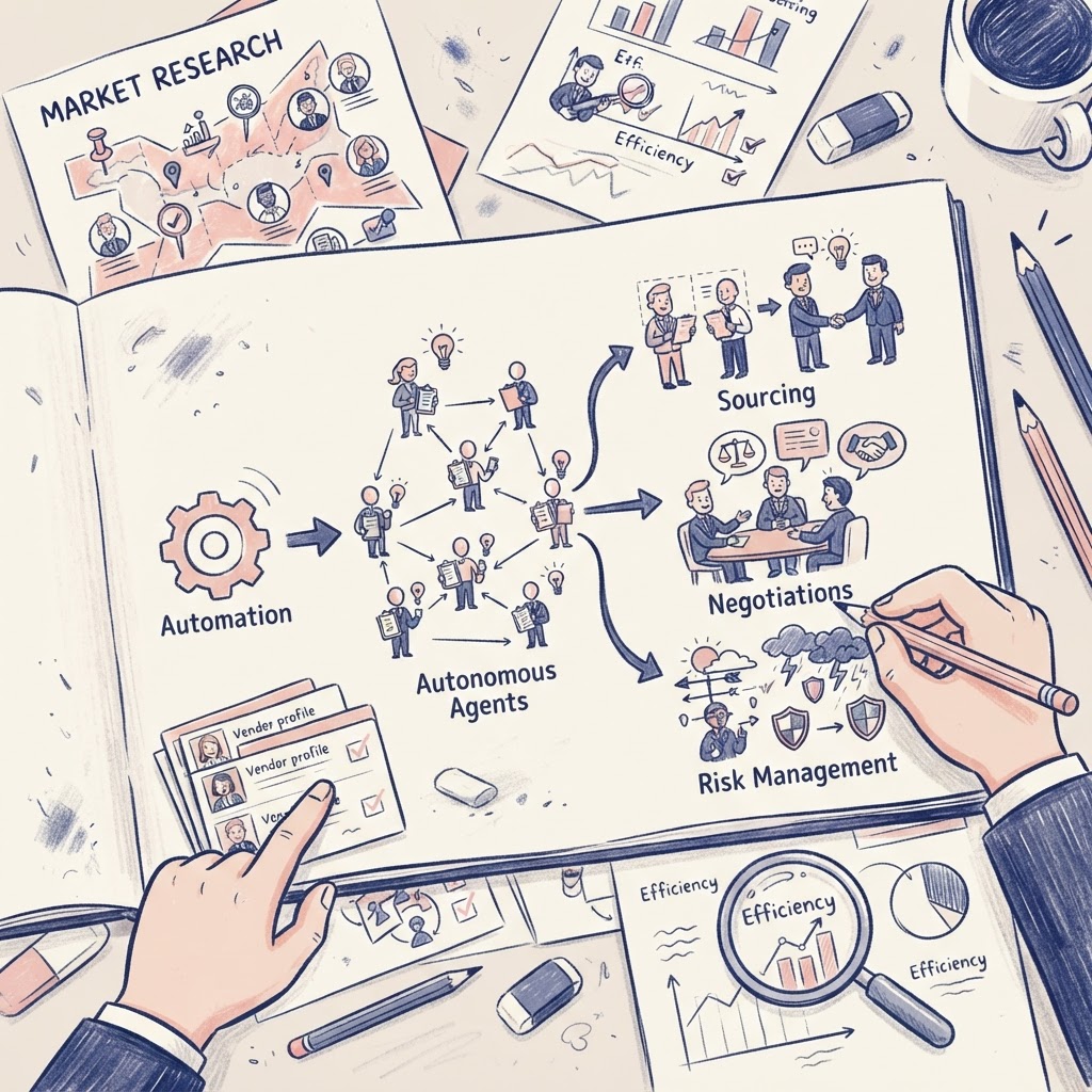 Cartoon illustration representing: AI in Procurement: The Industry-Leading Vendors