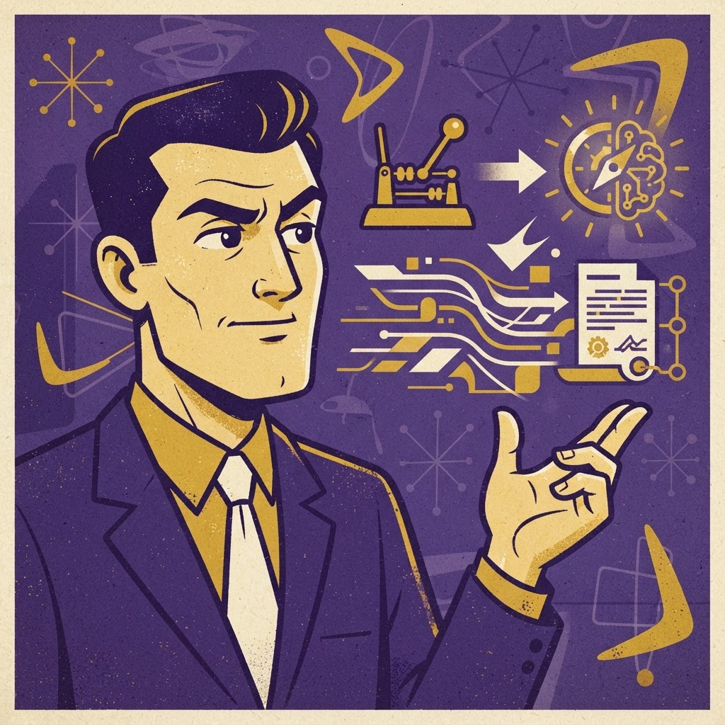Cartoon illustration representing: The Shift to Agentic AI: Why Procurement is the Perfect Testing Ground