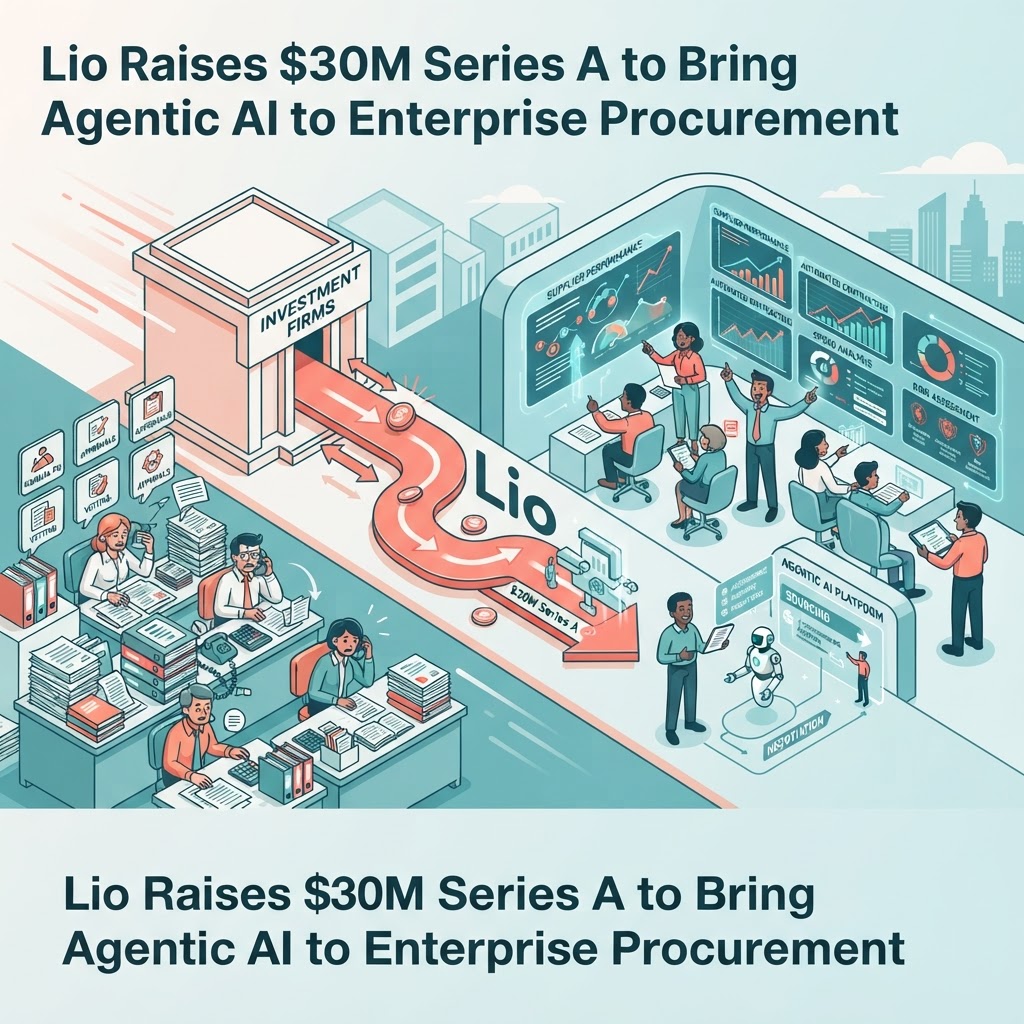 Cartoon illustration representing: Lio Raises $30M Series A to Bring Agentic AI to Enterprise Procurement