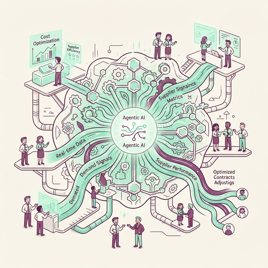Cartoon illustration representing: AI in Procurement: The Next Frontier