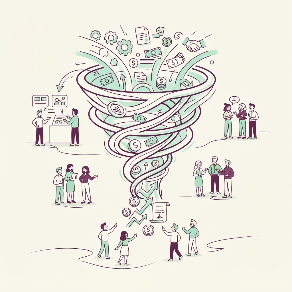 Cartoon illustration representing: Globality Pioneer of Agentic Sourcing for Enterprise Spend