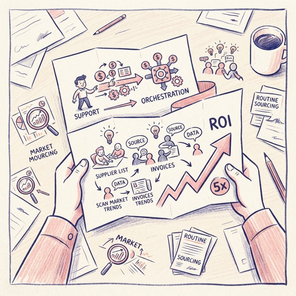 Cartoon illustration representing: AI in Procurement: The Next Frontier of Performance