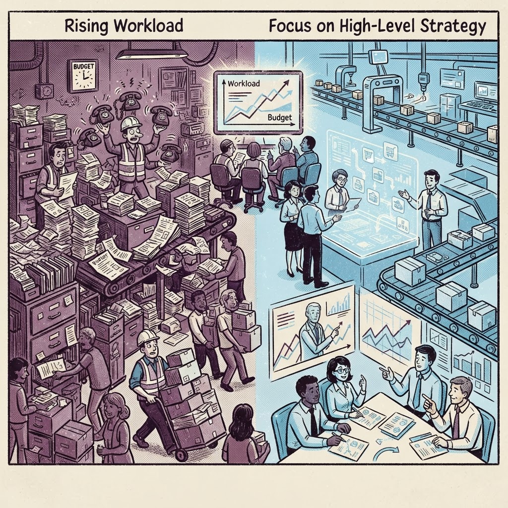 Cartoon illustration representing: Bridging the Procurement Efficiency Gap with Autonomous AI