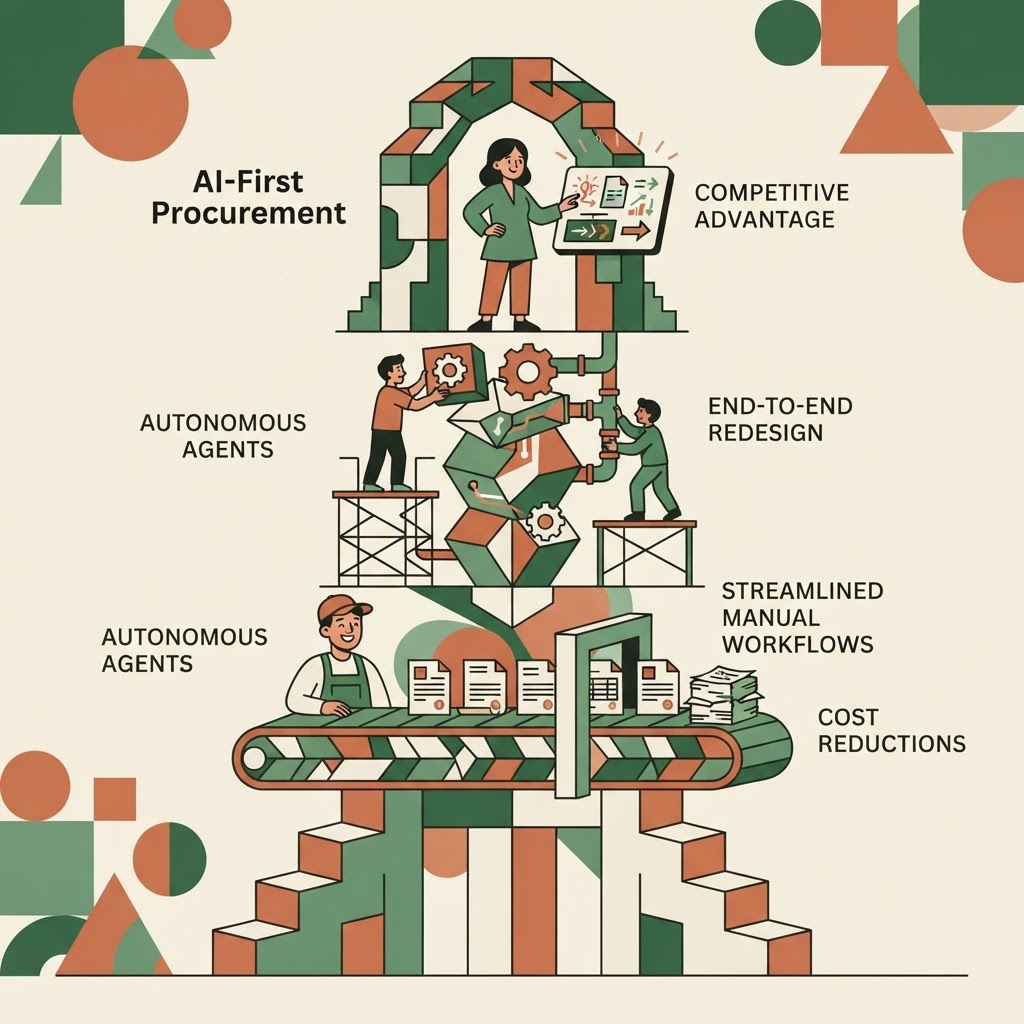 Cartoon illustration representing: AI-First Procurement: How Autonomous Agents Drive Competitive Advantage