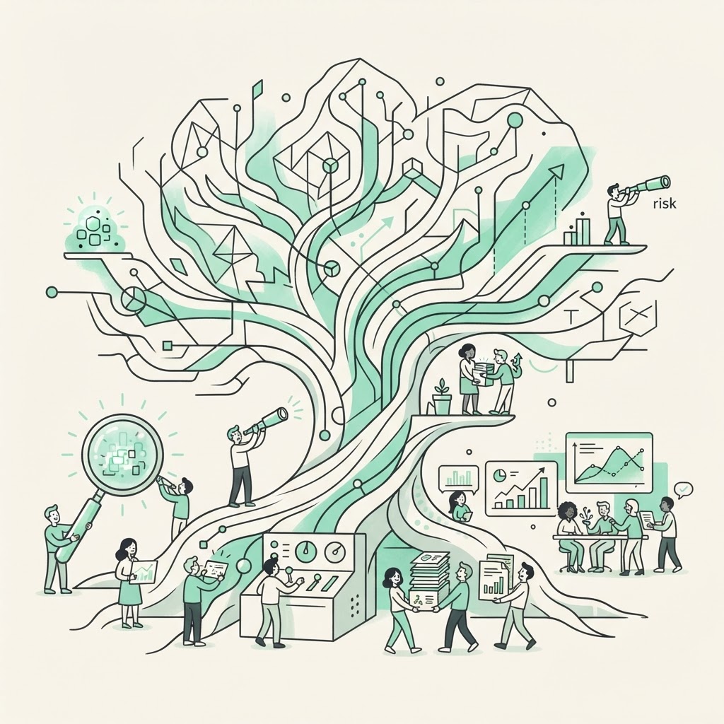 Cartoon illustration representing: The Rise of Autonomous, Intelligent Procurement
