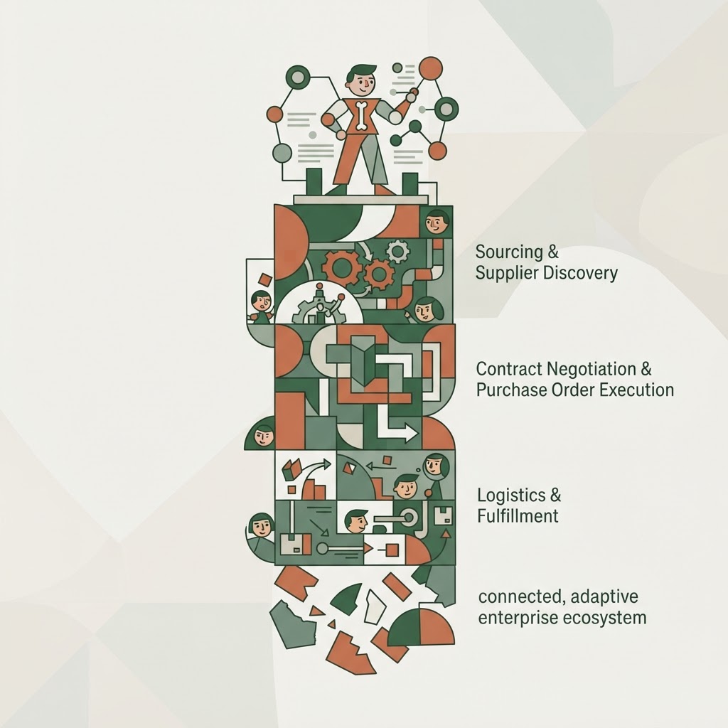 Cartoon illustration representing: Agentic AI: Redefining Sourcing and Procurement